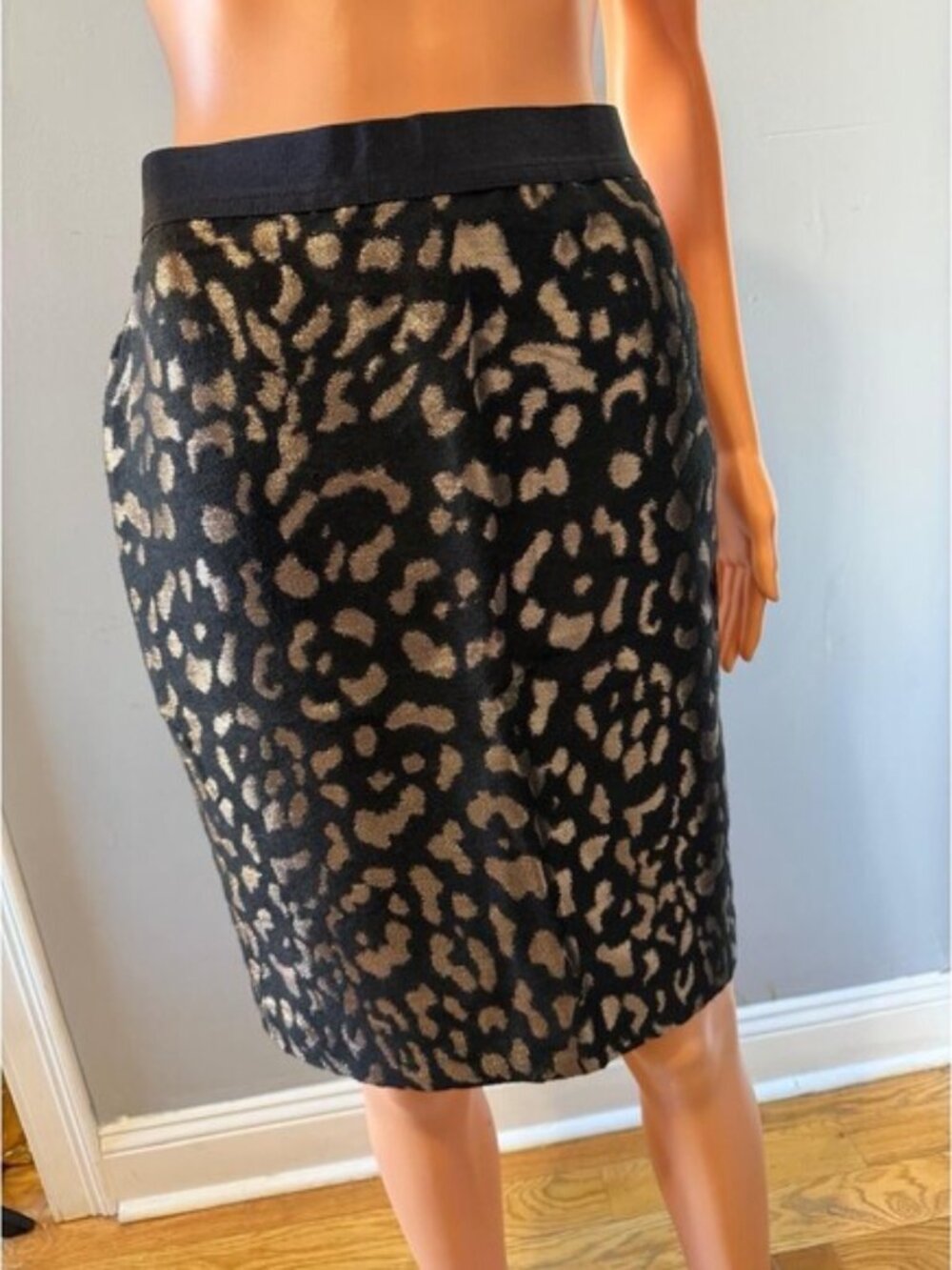 Ann Taylor Petite Skirt 4P NWT Black Gold Metallic Animal Print Pencil Skirt